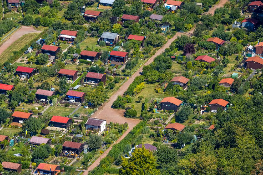 Aerial image Witten - Allotment gardens and cottage settlement in Witten at Ruhrgebiet in the state North Rhine-Westphalia, Germany