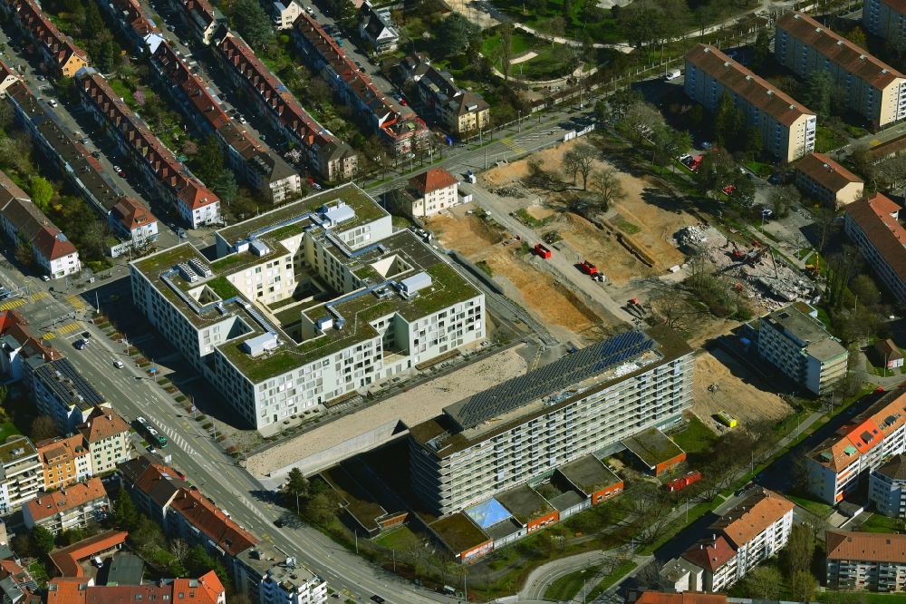 Basel from the bird's eye view: New construction of the clinic building University Old Age Medicine Felix Platter in the district Iselin in Basel, Switzerland