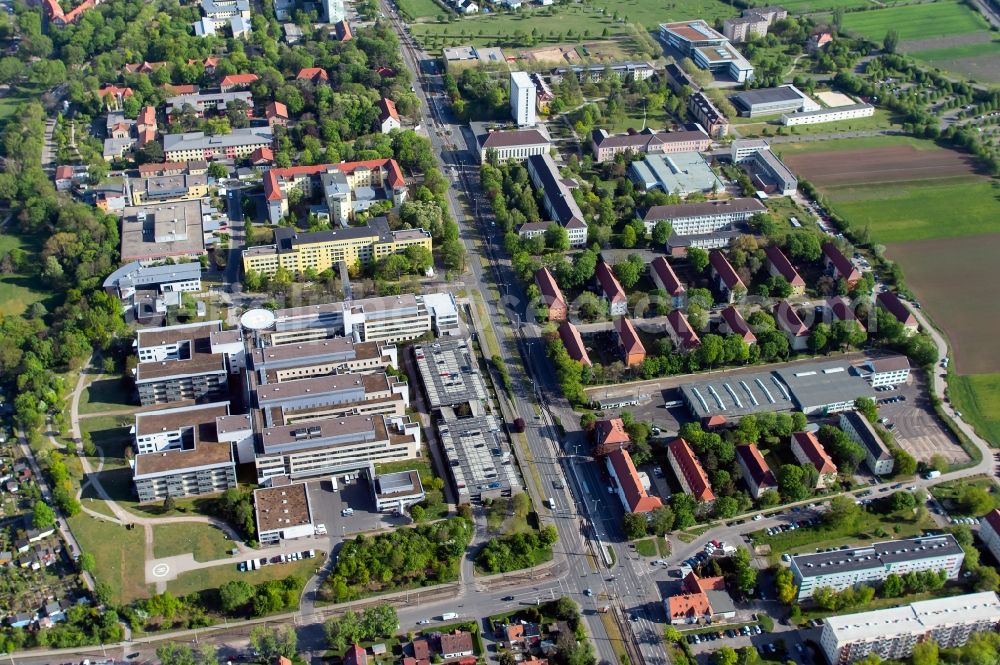 Erfurt from above - hospital grounds of the Clinic Helios Klinikum Erfurt in the district Andreasvorstadt in Erfurt in the state Thuringia, Germany