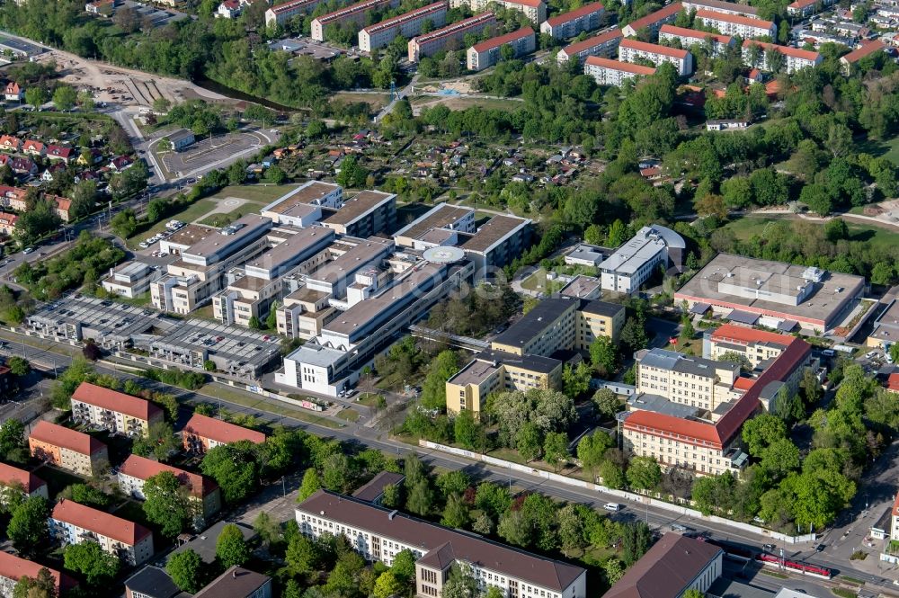 Erfurt from the bird's eye view: hospital grounds of the Clinic Helios Klinikum Erfurt in the district Andreasvorstadt in Erfurt in the state Thuringia, Germany