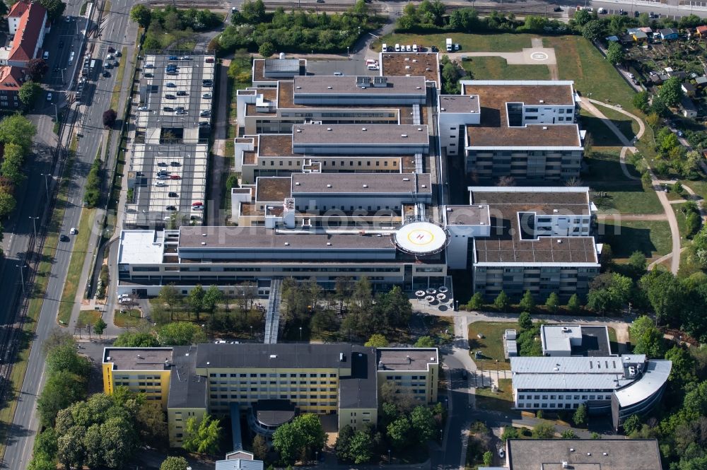 Aerial photograph Erfurt - Hospital grounds of the Clinic Helios Klinikum Erfurt in the district Andreasvorstadt in Erfurt in the state Thuringia, Germany