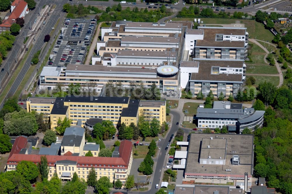 Erfurt from the bird's eye view: Hospital grounds of the Clinic Helios Klinikum Erfurt in the district Andreasvorstadt in Erfurt in the state Thuringia, Germany
