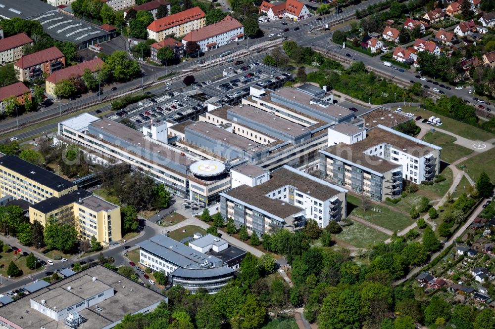 Aerial image Erfurt - Hospital grounds of the Clinic Helios Klinikum Erfurt in the district Andreasvorstadt in Erfurt in the state Thuringia, Germany