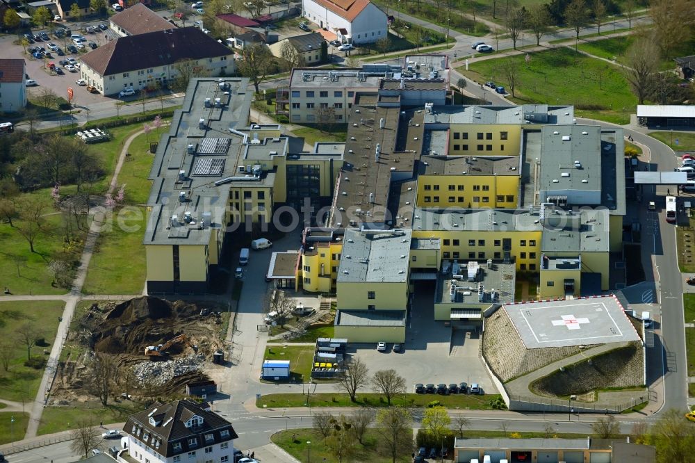 Schwedt/Oder from the bird's eye view: Hospital grounds of the Clinic Asklepios Klinikum Uckermark GmbH in Schwedt/Oder in the state Brandenburg, Germany