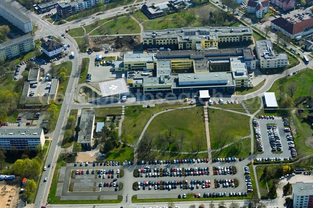 Aerial photograph Schwedt/Oder - Hospital grounds of the Clinic Asklepios Klinikum Uckermark GmbH in Schwedt/Oder in the state Brandenburg, Germany