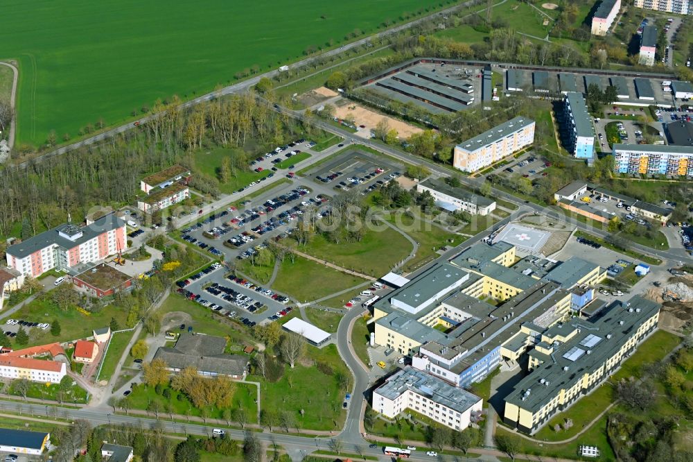 Aerial image Schwedt/Oder - Hospital grounds of the Clinic Asklepios Klinikum Uckermark GmbH in Schwedt/Oder in the state Brandenburg, Germany