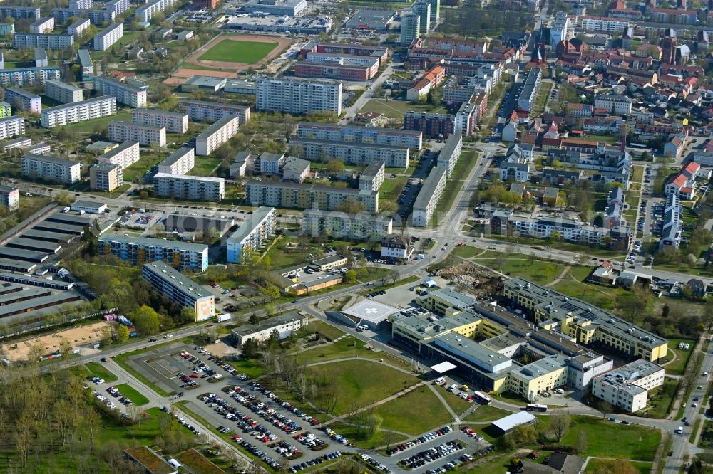 Aerial photograph Schwedt/Oder - Hospital grounds of the Clinic Asklepios Klinikum Uckermark GmbH in Schwedt/Oder in the state Brandenburg, Germany