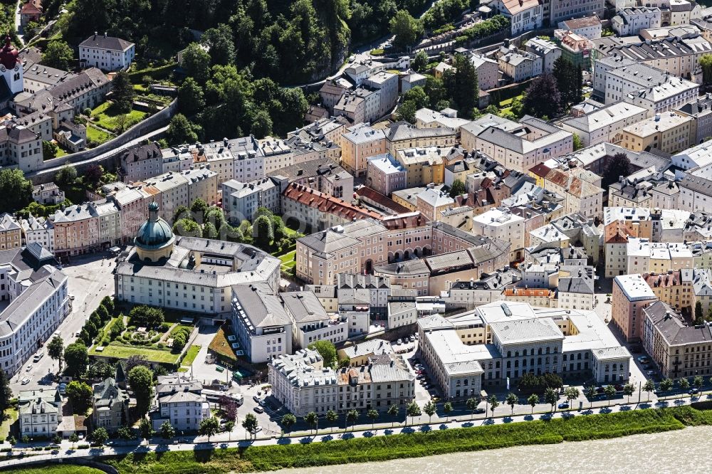 Salzburg from above - Hospital grounds of the Clinic of Barmherzigen Brueof Salzburg in Salzburg in Austria