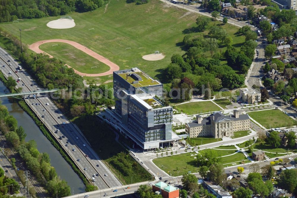 Toronto from above - Hospital grounds of the Clinic Bridgepoint Hospital on Jack Layton Way in Toronto in Ontario, Canada