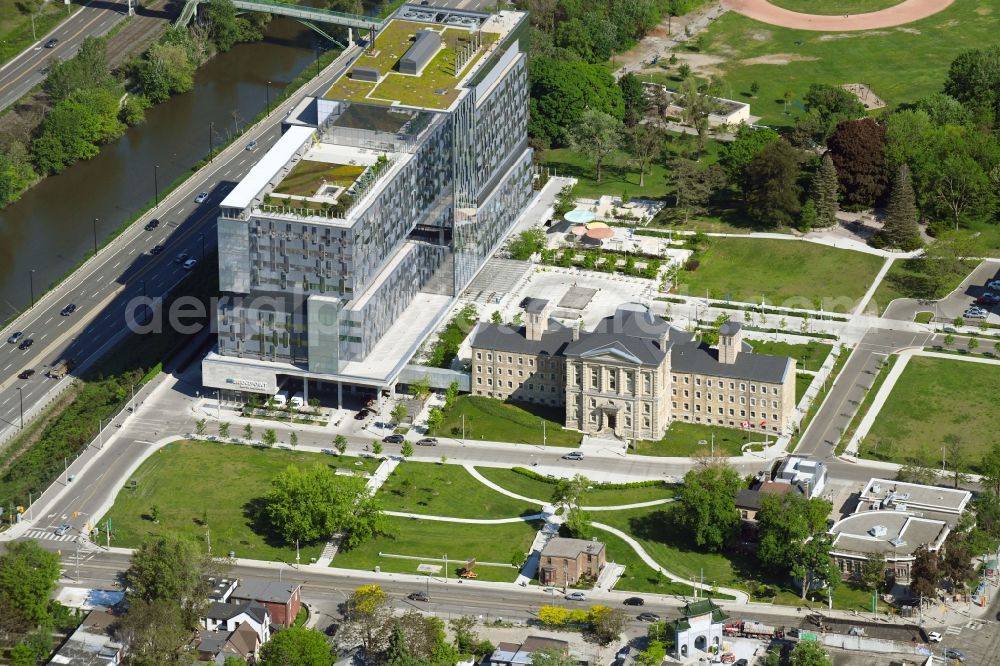 Aerial photograph Toronto - Hospital grounds of the Clinic Bridgepoint Hospital on Jack Layton Way in Toronto in Ontario, Canada