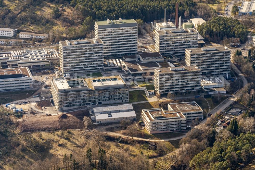 Tübingen from above - Hospital grounds of the Clinic Campus of Universtaetskliniken in Tuebingen in the state Baden-Wurttemberg, Germany