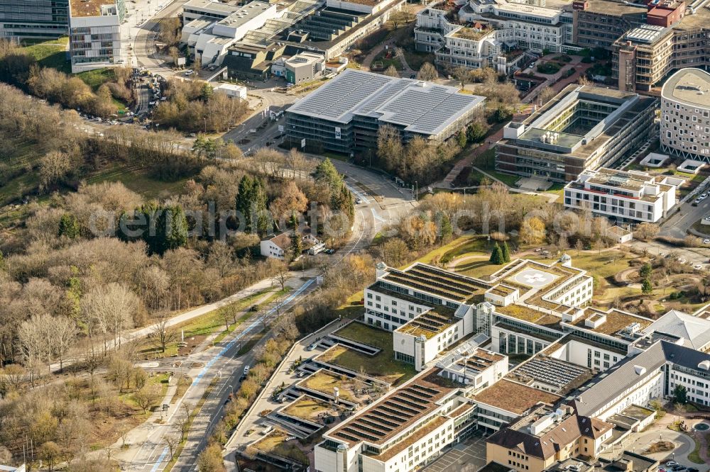 Tübingen from above - Hospital grounds of the Clinic Campus of Universtaetskliniken in Tuebingen in the state Baden-Wurttemberg, Germany