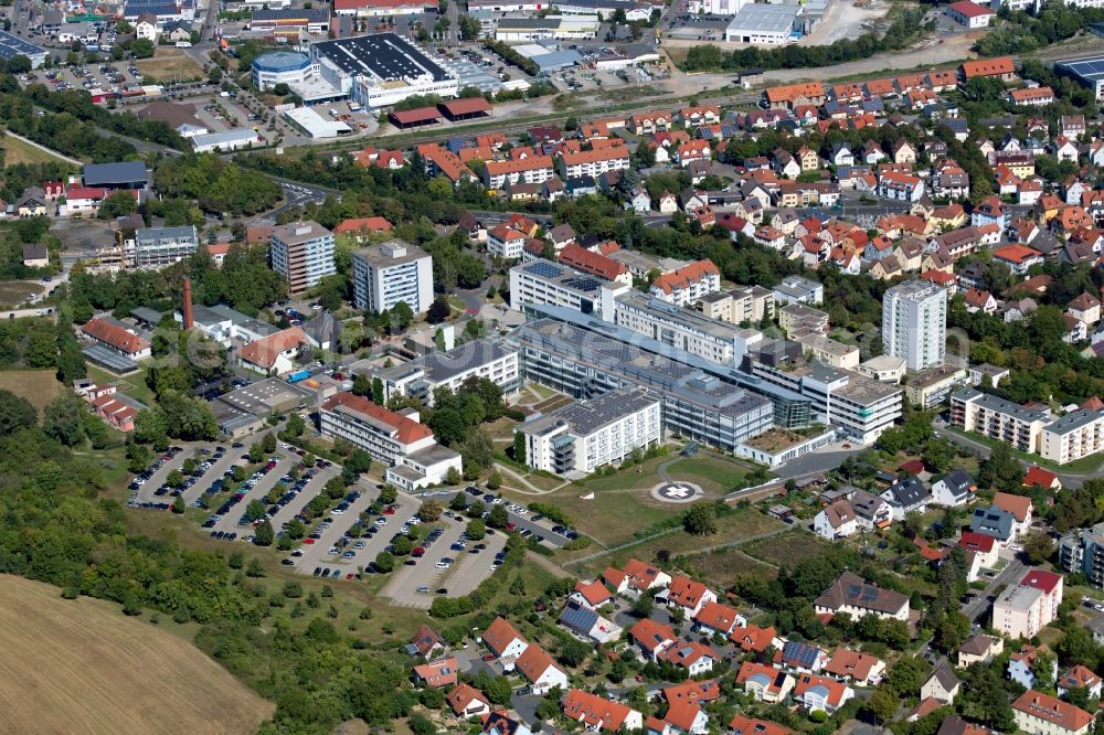 Aerial image Bad Mergentheim - Hospital grounds of the Clinic Caritas-Krankenhaus Bad Mergentheim at the Uhlandstrasse in Bad Mergentheim in the state Baden-Wurttemberg, Germany