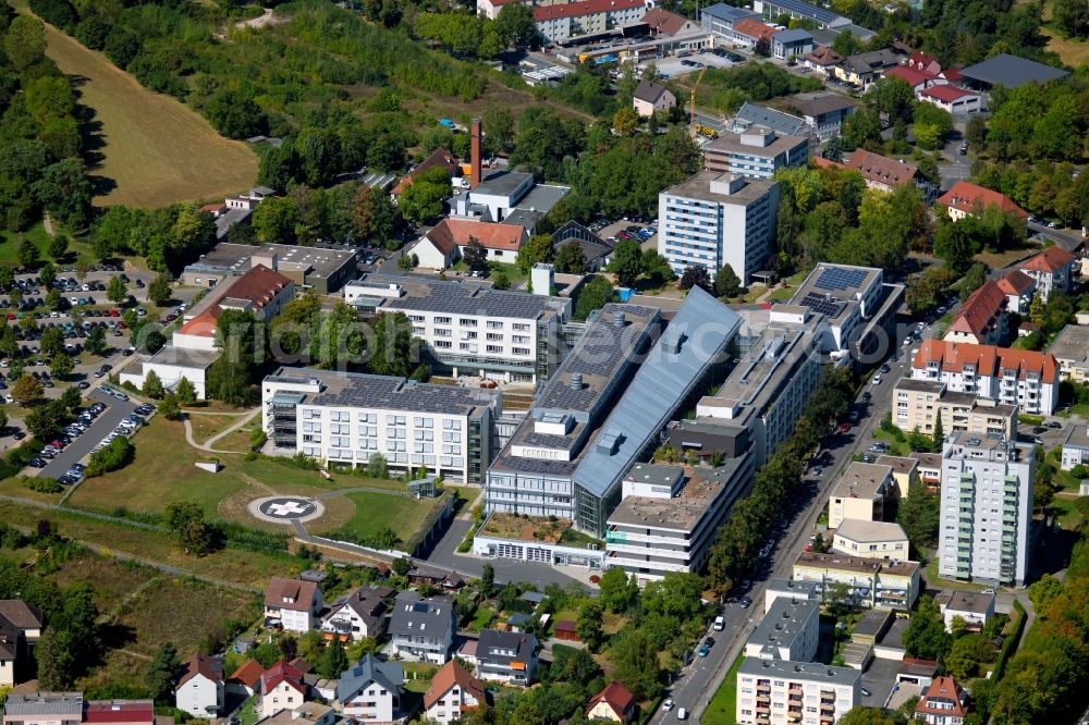 Bad Mergentheim from above - Hospital grounds of the Clinic Caritas-Krankenhaus Bad Mergentheim at the Uhlandstrasse in Bad Mergentheim in the state Baden-Wurttemberg, Germany
