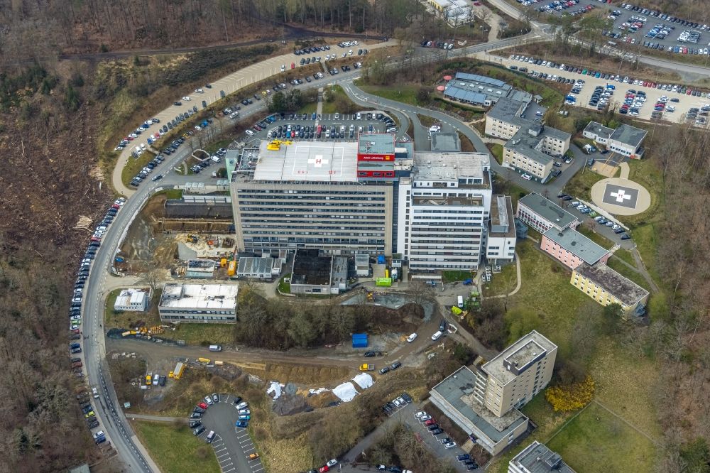 Aerial image Siegen - Hospital grounds of the Clinic Diakonie Klinikum Jung-Stilling on Wichernstrasse in Siegen in the state North Rhine-Westphalia, Germany