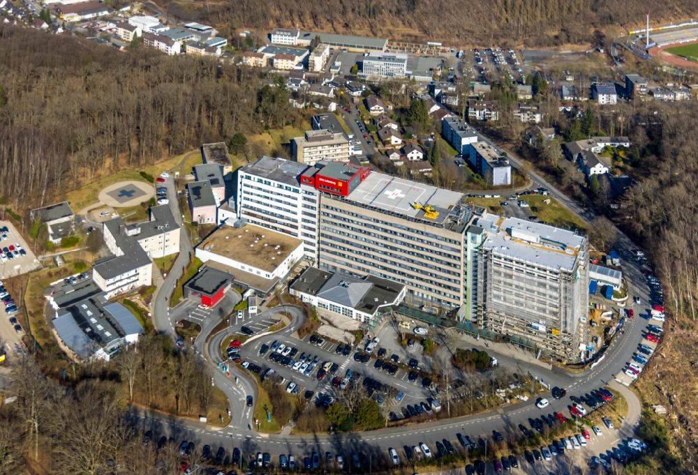 Aerial image Siegen - Hospital grounds of the Clinic Diakonie Klinikum Jung-Stilling on Wichernstrasse in Siegen at Siegerland in the state North Rhine-Westphalia, Germany