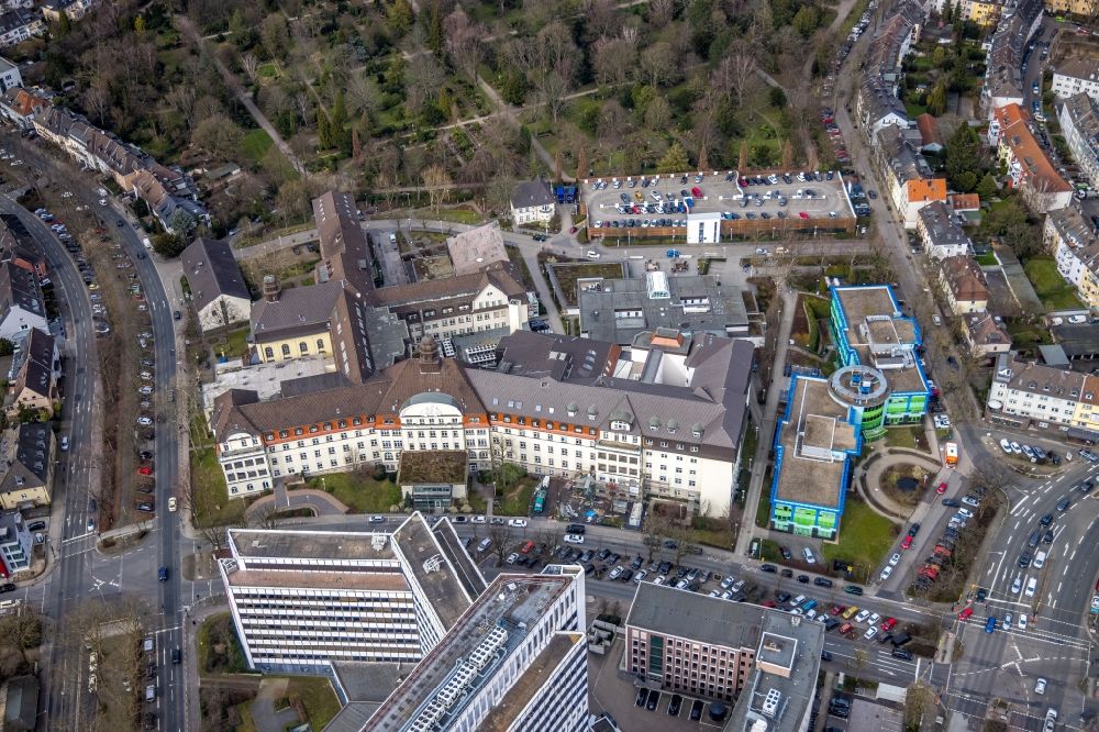 Aerial photograph Essen - Hospital premises of the hospital Elisabeth Hospital Essen in Essen in the federal state of North Rhine-Westphalia, Germany
