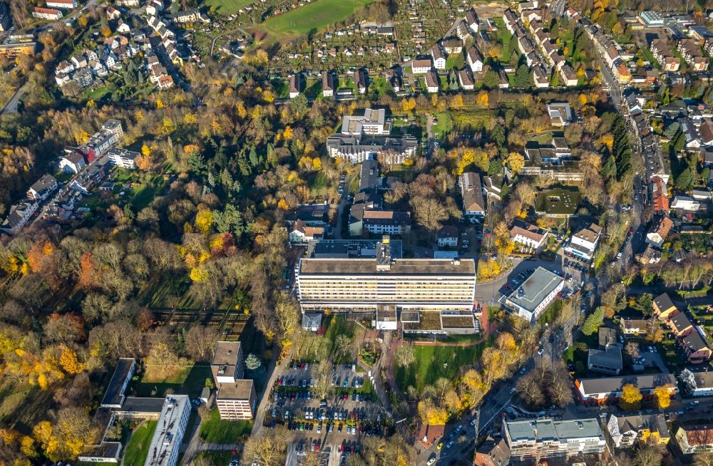 Aerial photograph Witten - Hospital grounds of the Clinic Evangelisches Krankenhaus Witten on Pferdebachstrasse in Witten in the state North Rhine-Westphalia, Germany