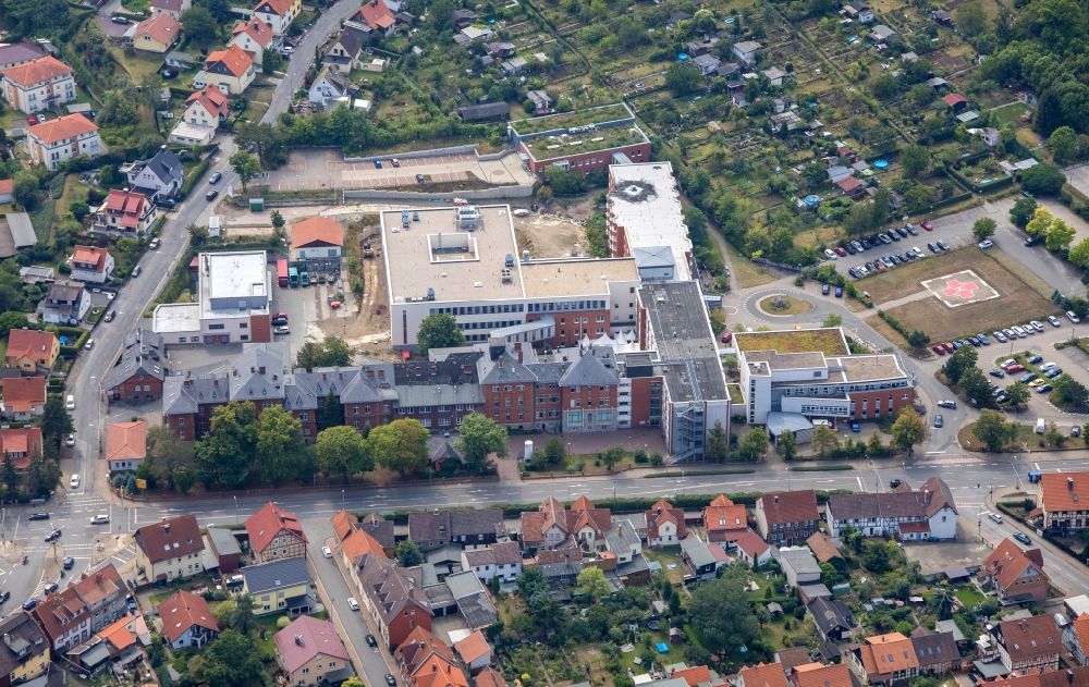 Aerial image Wernigerode - Hospital grounds of the Clinic of Harzklinikum Dorothea Christiane Erxleben GmbH on Ilsenburger Strasse in the district Silstedt in Wernigerode in the state Saxony-Anhalt, Germany