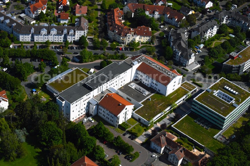 Bad Nauheim from above - Hospital grounds of the Clinic Hochwaldkrankenhaus on Chaumont-Platz in the district Schwalheim in Bad Nauheim in the state Hesse, Germany