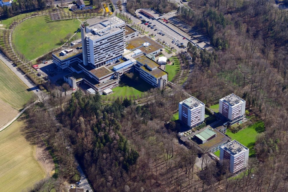 Binningen from the bird's eye view: Hospital grounds of the Clinic Kantonsspital Baselland Bruderholz in Binningen in the canton Basel-Landschaft, Switzerland