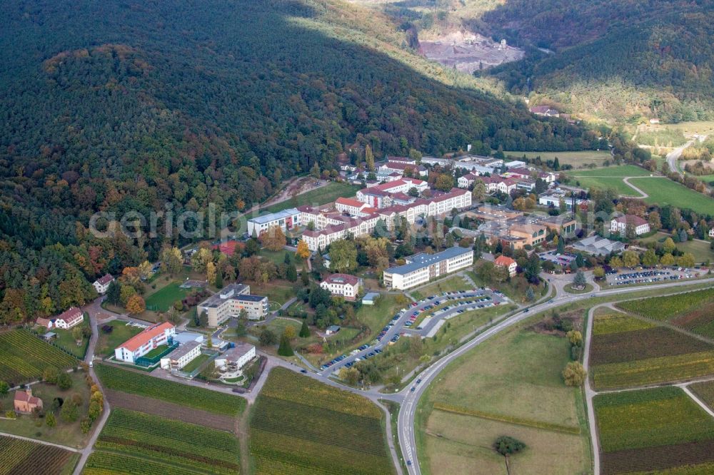 Klingenmünster from the bird's eye view: Hospital grounds of the Clinic Klinik fuer Kinder-/Jugendpsychiatrie and -psychotherapie in the district Pfalzklinik Landeck in Klingenmuenster in the state Rhineland-Palatinate, Germany
