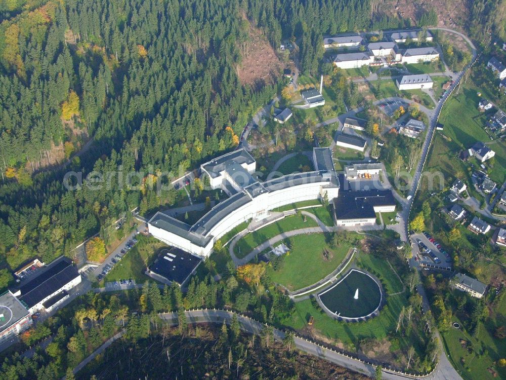 Aerial image Breitenbrunn/Erzgebirge - Hospital grounds of the Clinic of Kliniken Erlabrunn gGmbH Am Maerzenberg in the district Erlabrunn in Breitenbrunn/Erzgebirge in the state Saxony, Germany