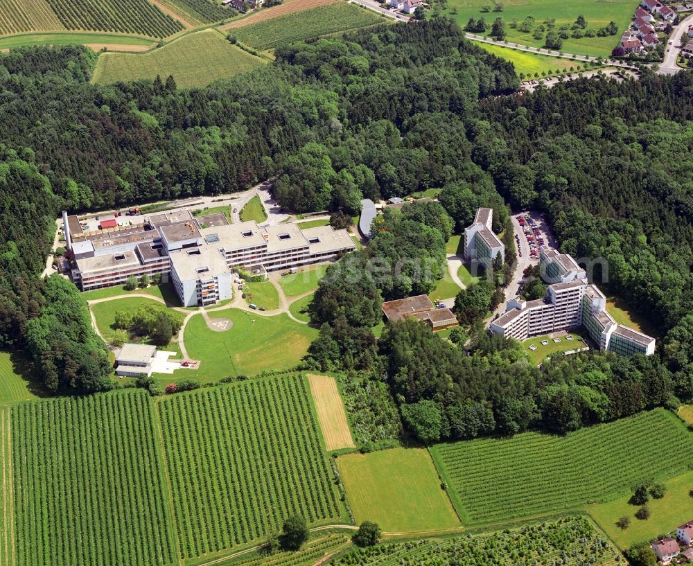 Aerial image Friedrichshafen - Hospital grounds of the Clinic Klinikum Friedrichshafen in the district Manzell in Friedrichshafen in the state Baden-Wuerttemberg, Germany