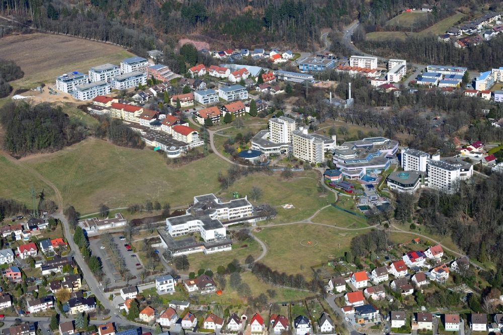 Bad Säckingen from above - Spa area with hospital grounds and clinic in Bad Saeckingen in the state Baden-Wurttemberg