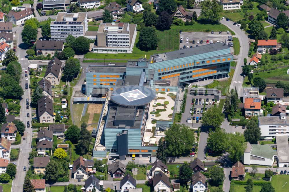 Aerial image Bregenz - Hospital grounds of the Clinic Landeskrankenhaus Bregenz on street Carl-Pedenz-Strasse in Bregenz at Bodensee in Vorarlberg, Austria