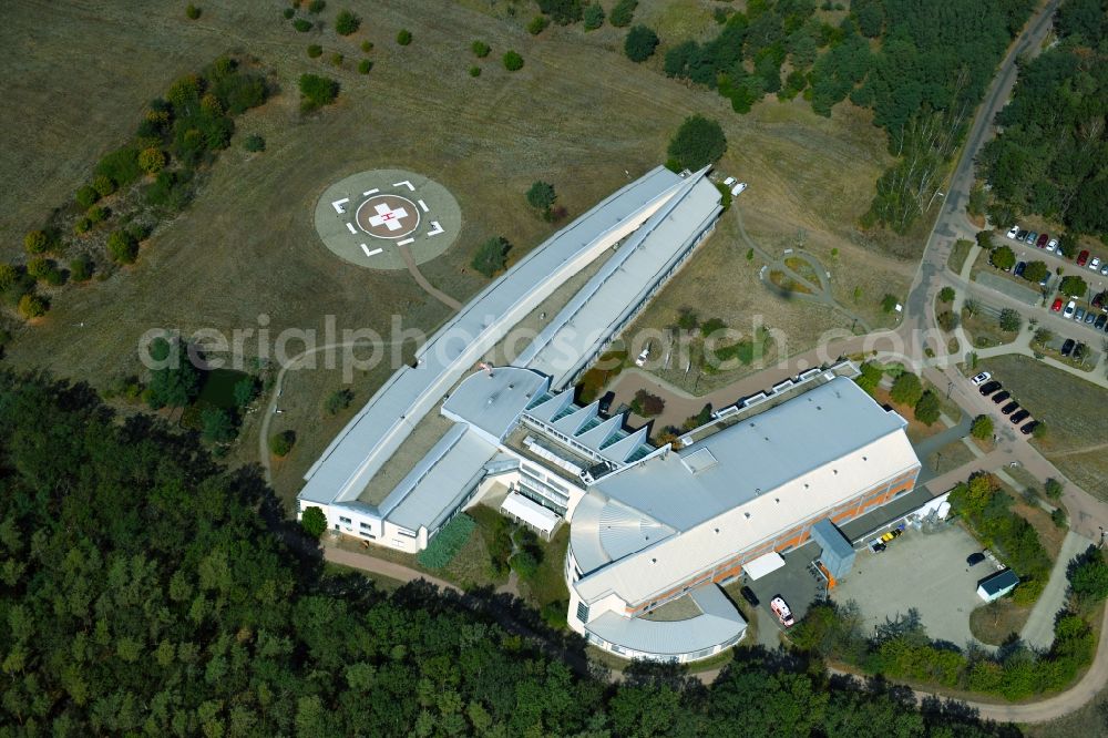 Coswig (Anhalt) from above - Hospital grounds of the Clinic MediClin Herzzentrum Coswig Lerchenfeld in the district Dueben in Coswig (Anhalt) in the state Saxony-Anhalt, Germany