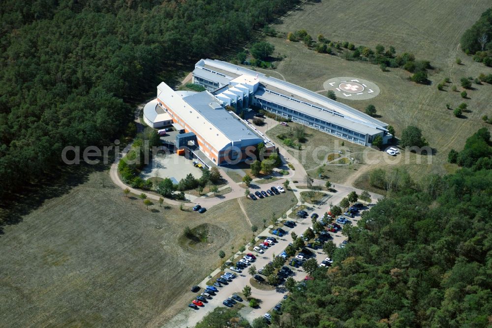 Coswig (Anhalt) from above - Hospital grounds of the Clinic MediClin Herzzentrum Coswig Lerchenfeld in the district Dueben in Coswig (Anhalt) in the state Saxony-Anhalt, Germany