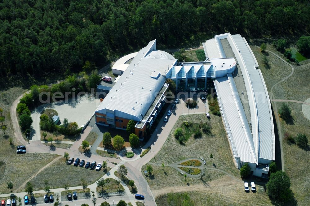 Aerial image Coswig (Anhalt) - Hospital grounds of the Clinic MediClin Herzzentrum Coswig Lerchenfeld in the district Dueben in Coswig (Anhalt) in the state Saxony-Anhalt, Germany