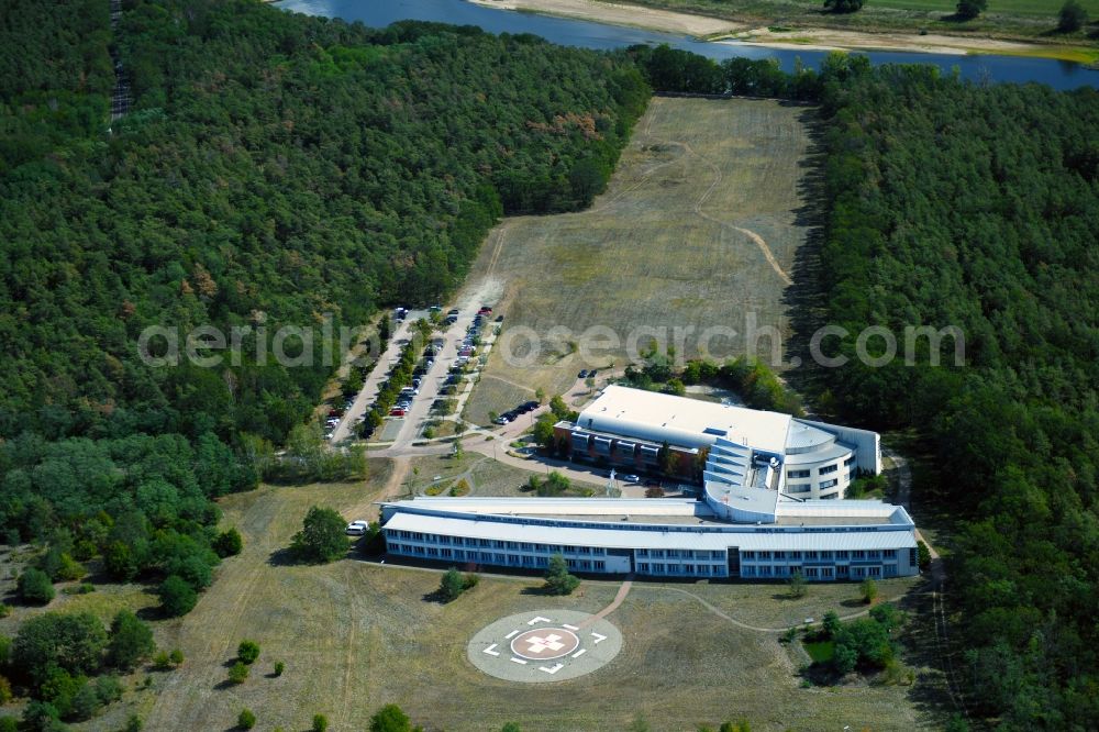 Aerial photograph Coswig (Anhalt) - Hospital grounds of the Clinic MediClin Herzzentrum Coswig Lerchenfeld in the district Dueben in Coswig (Anhalt) in the state Saxony-Anhalt, Germany