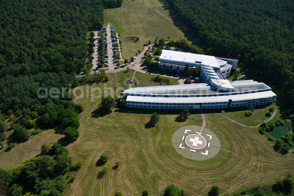 Aerial image Coswig (Anhalt) - Hospital grounds of the Clinic MediClin Herzzentrum Coswig Lerchenfeld in the district Dueben in Coswig (Anhalt) in the state Saxony-Anhalt, Germany