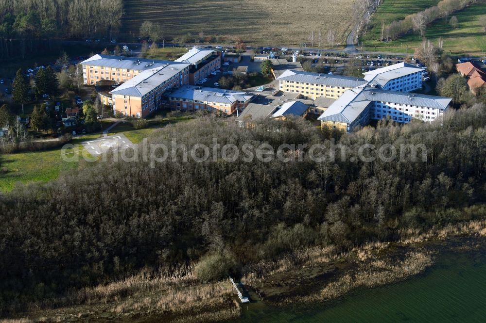 Aerial image Plau am See - Hospital grounds of the Clinic MediClin Krankenhaus Plau am See Quetziner Strasse in Plau am See in the state Mecklenburg - Western Pomerania