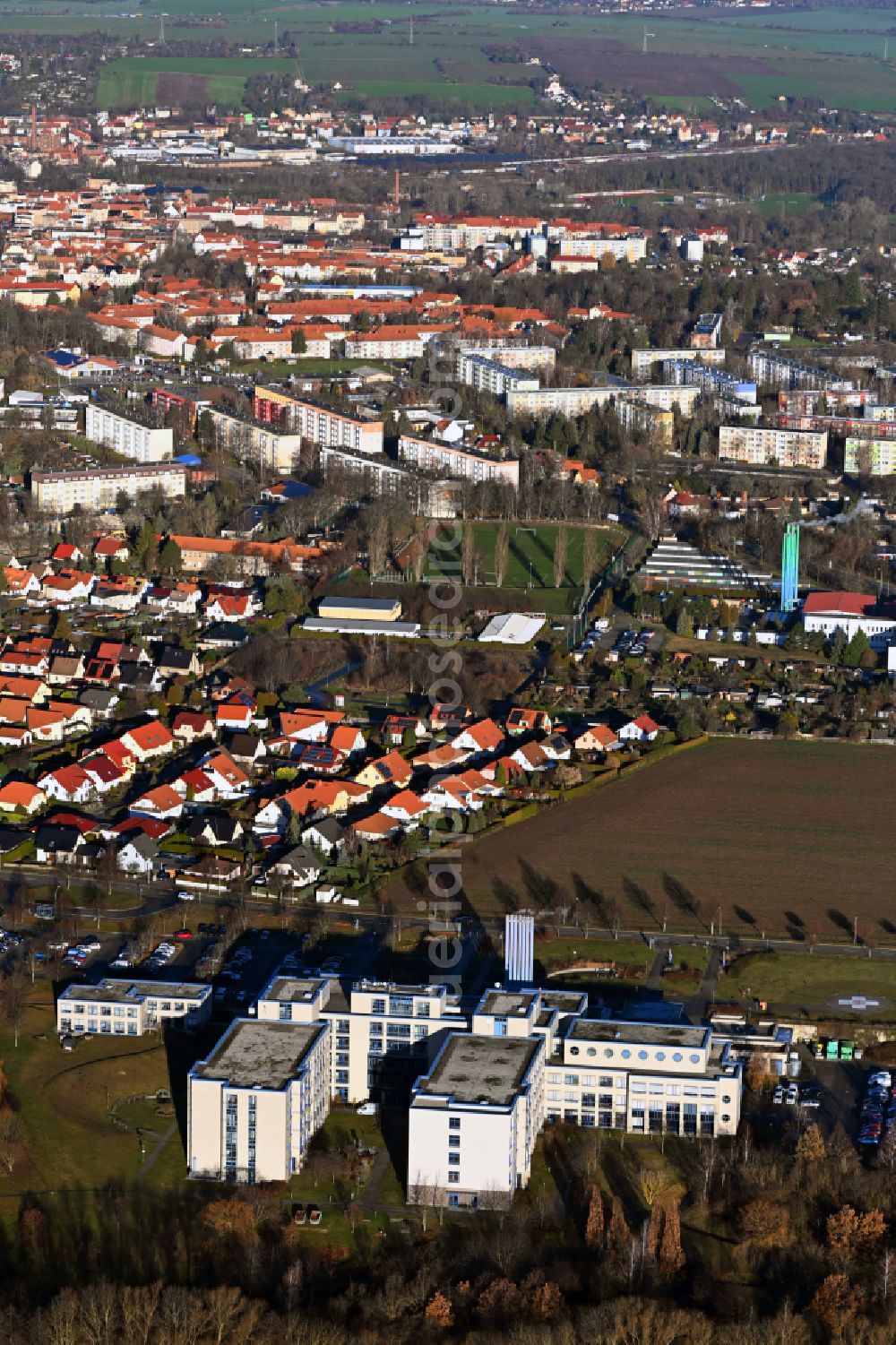 Aerial image Zeitz - Hospital grounds of the Clinic SRH Klinikum Zeitz on street Lindenallee in Zeitz - Burgenlandkreis in the state Saxony-Anhalt, Germany