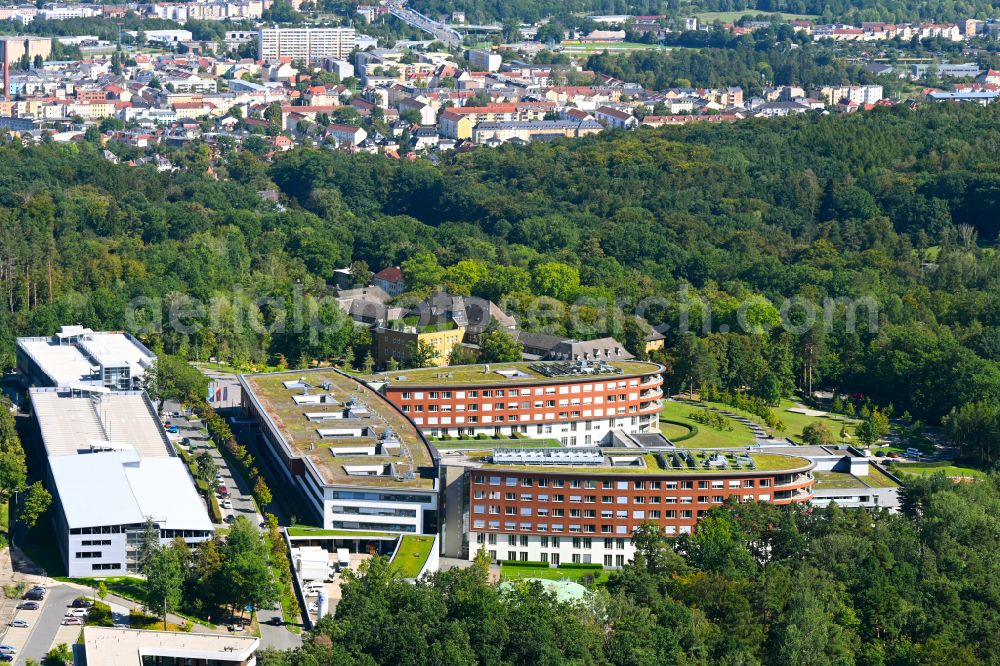 Gera from the bird's eye view: Hospital grounds of the Clinic SRH Wald-Klinikum Gera on Strasse of Friedens in Gera in the state Thuringia, Germany