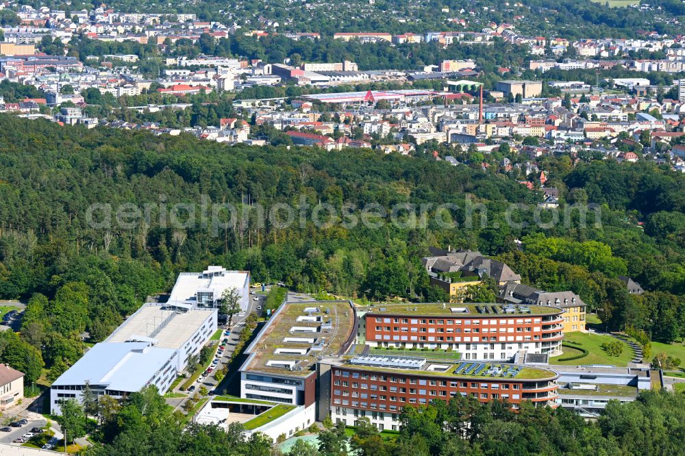 Aerial image Gera - Hospital grounds of the Clinic SRH Wald-Klinikum Gera on Strasse of Friedens in Gera in the state Thuringia, Germany