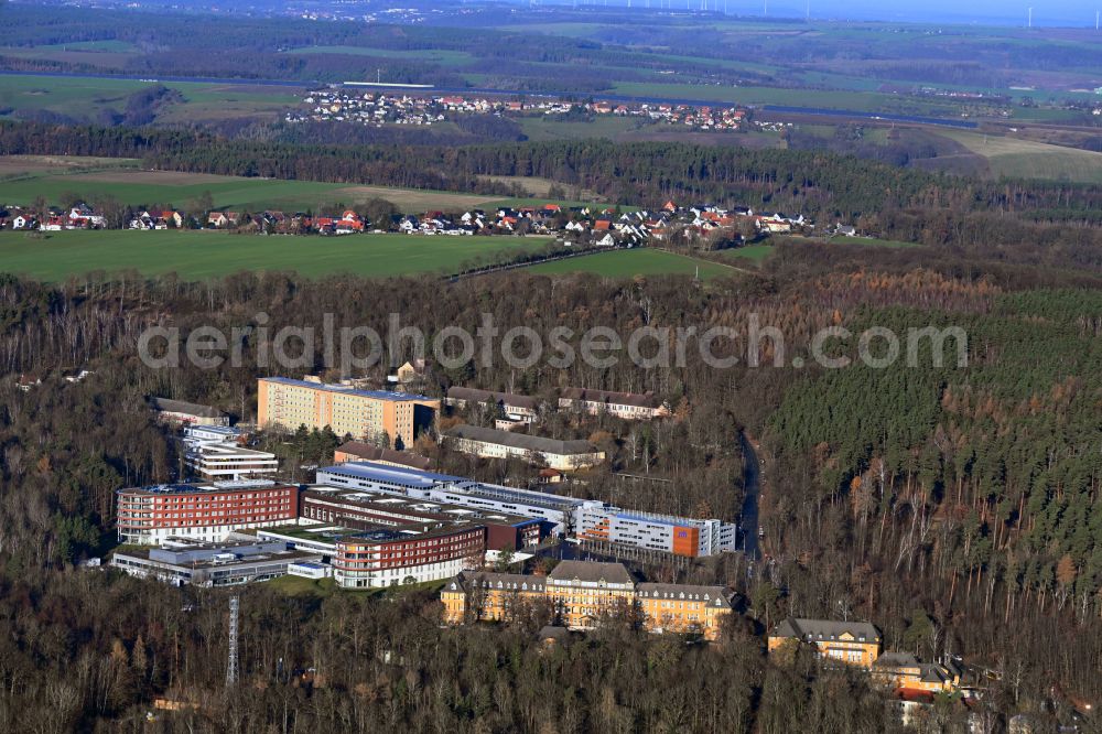 Gera from the bird's eye view: Hospital grounds of the Clinic SRH Wald-Klinikum Gera on Strasse of Friedens in Gera in the state Thuringia, Germany