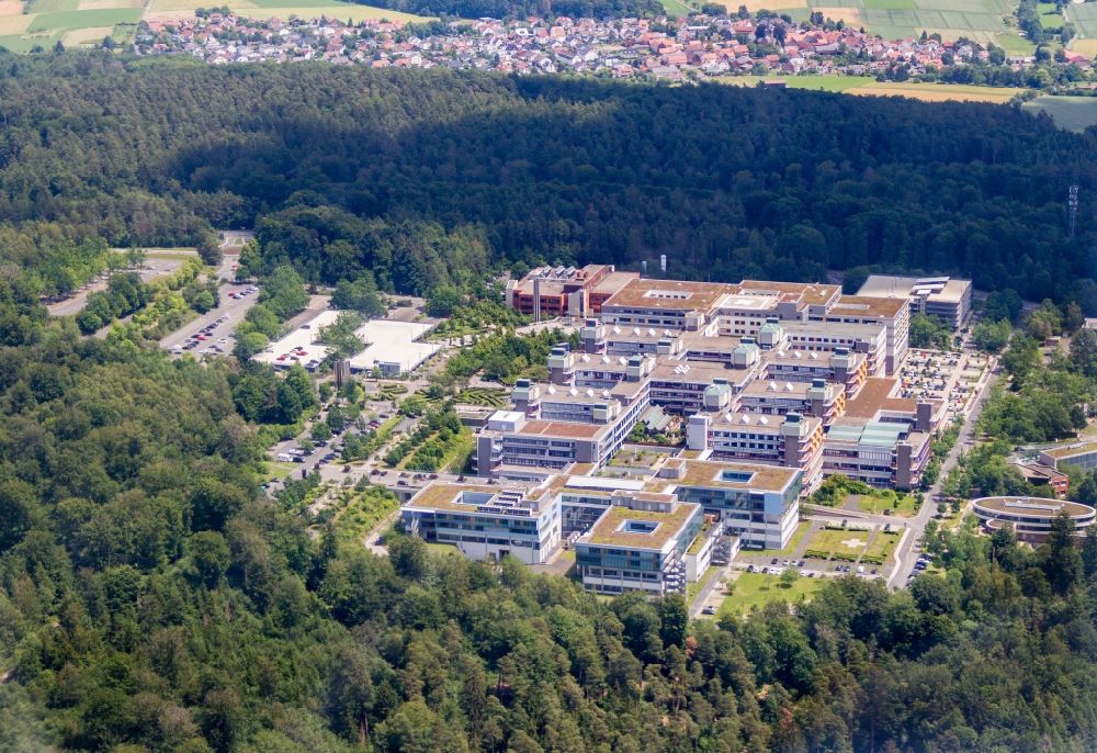 Aerial photograph Marburg - Hospital grounds of the Clinic of Universitaetsklinikums Giessen and Marburg in Marburg in the state Hesse, Germany