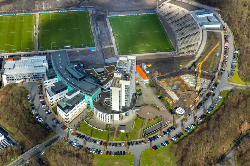 Aerial photograph Gelsenkirchen - Hospital grounds of the rehabilitation center medicos.AufSchalke Reha GmbH & Co. KG in Gelsenkirchen in the state North Rhine-Westphalia, Germany