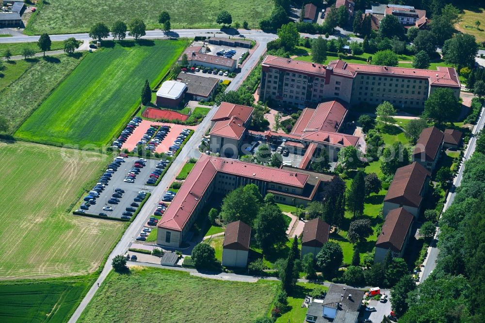 Bad Driburg from the bird's eye view: Hospital grounds of the rehabilitation center Rehabilitationsklinik of BfA in Bad Driburg in the state North Rhine-Westphalia, Germany
