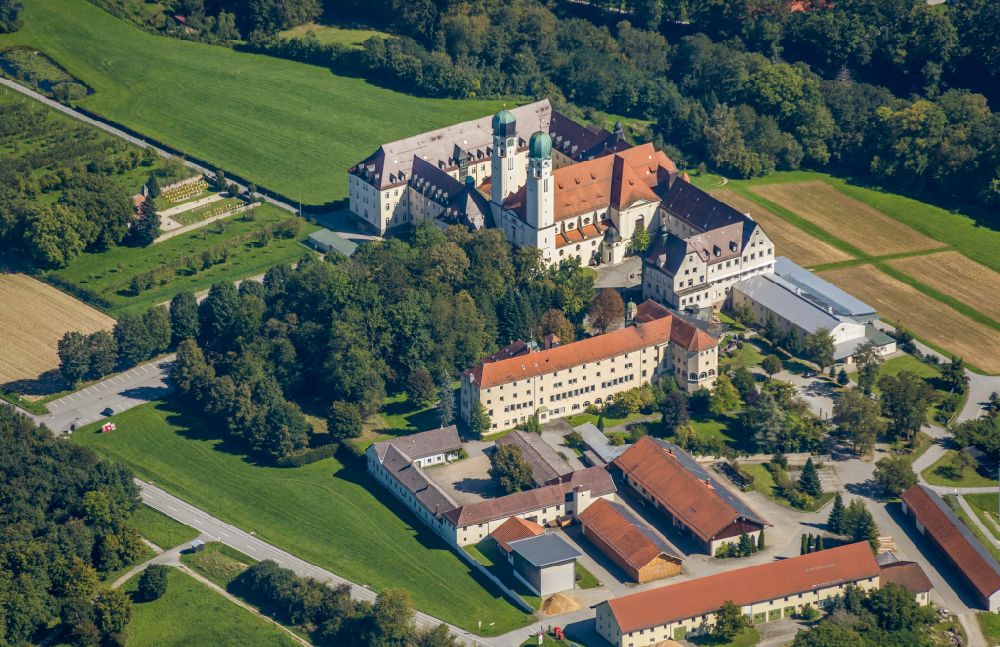 Aerial image Vilshofen an der Donau - Complex of buildings of the monastery Benediktiner Abtei Schweiklberg in Vilshofen an der Donau in the state Bavaria, Germany