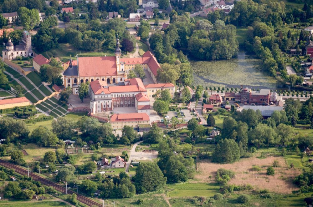 Aerial photograph Neuzelle - View of the monastery in Neuzelle in the state Brandenburg. The church still serves the community of the village Neuzelle as parish church