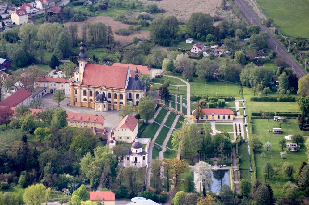Neuzelle from above - View of the monastery in Neuzelle in the state Brandenburg. The church still serves the community of the village Neuzelle as parish church
