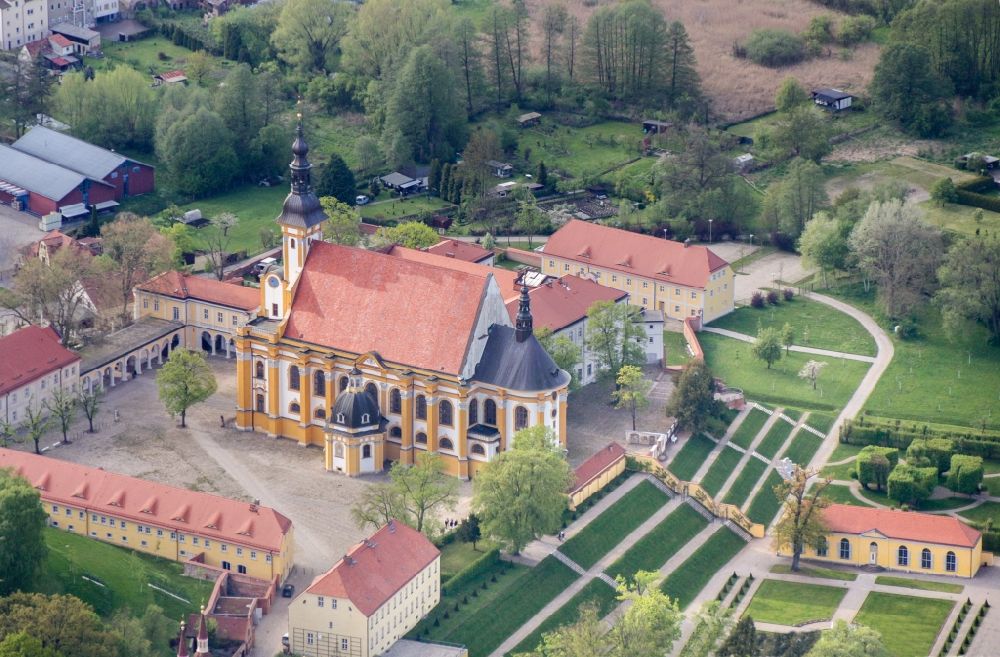 Aerial image Neuzelle - View of the monastery in Neuzelle in the state Brandenburg. The church still serves the community of the village Neuzelle as parish church