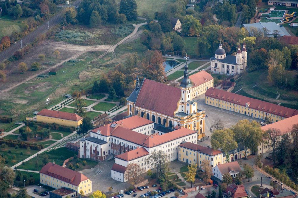 Aerial image Neuzelle - View of the monastery in Neuzelle in the state Brandenburg. The church still serves the community of the village Neuzelle as parish church