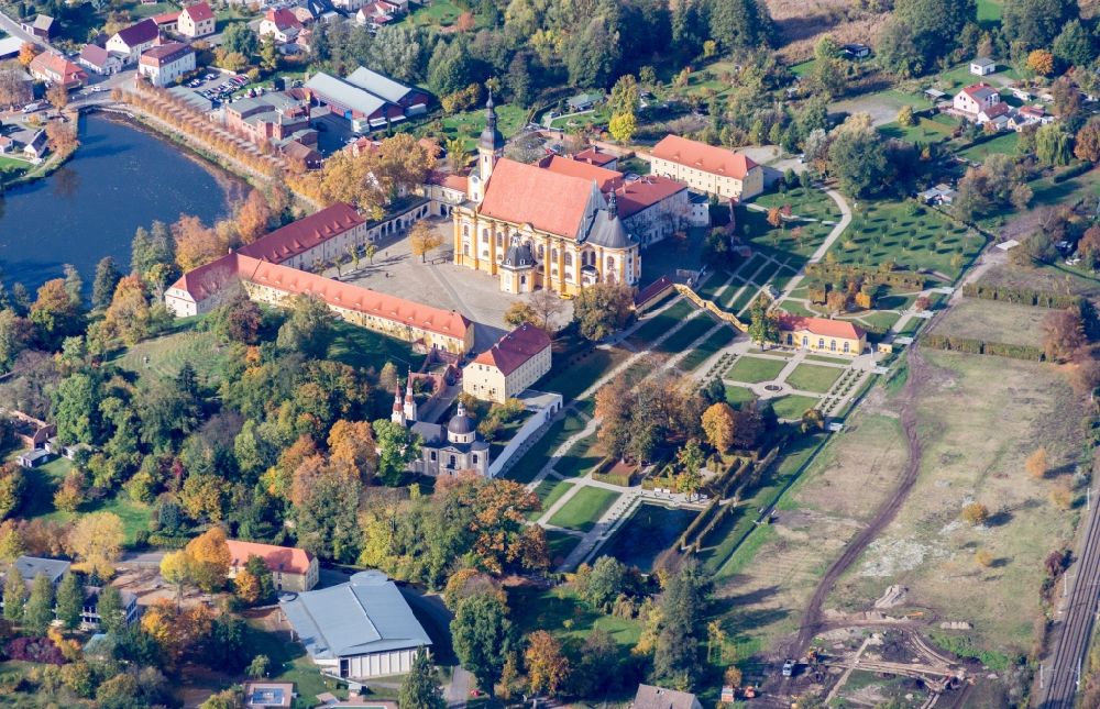 Neuzelle from above - View of the monastery in Neuzelle in the state Brandenburg. The church still serves the community of the village Neuzelle as parish church