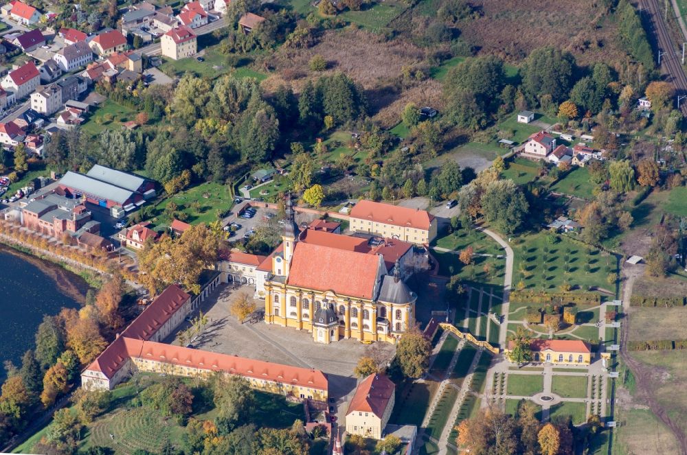 Aerial photograph Neuzelle - View of the monastery in Neuzelle in the state Brandenburg. The church still serves the community of the village Neuzelle as parish church